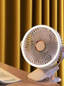 JMMO USB充电迷你台式风扇，带灯和夹子，适合家庭和办公室 - 白色 - 查看 2