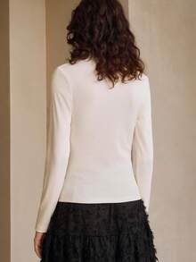 Arave Women's Ribbed Knit Material Straight Shoulder Waist Version Lace Lapel Daily Commuting Bottoming Top Fall Women Clothes Women's Dress Shirt  Fall Clothes For Women Going Out Tops For Women - Beige - View 3