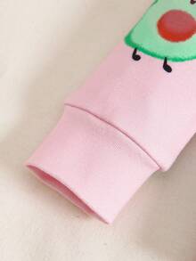 小女孩牛油果印花长袖紧身裤和裤子两件套，面料舒适柔软，适合儿童休闲穿着 - 粉色 - 查看 7