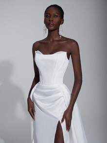 Elitara Elegant Minimalist Heavy-Duty Version Of The Double-Layer Neckline Structure Tummy Pleated Long Skirt, Heavy-Duty Wedding Dress, Evening Dress, Autumn Dress, Robe, Net Dress