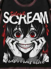 ROMWE MEN Áo thun tay dài in họa tiết anime dáng rộng cho nam, mùa thu - màu đen - Xem 4