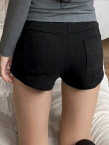 DAZY 女式高腰弹力修身灰色短裤秋季