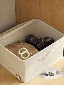 SHEIN 1PC Large Capacity Beige Storage Box,Travel Moving Storage Bag,Clothes Storage Bag,Flexible & Foldable Box,Integrated Carry Handle,For Seasonal Storage And Organization Decorations Autumn Decor Festival Decor Room Decor Home Bedroom Decor - Beige - View 5