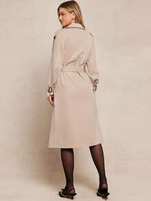 Amorya Women's Elegant Apricot Color-Block Pocket Mid-Length Trench Coat, Suitable For Daily Commute And Versatile Occasions, Autumn Trench Coats Autumn Outfits For Women   Women's Winter Coat  Chic Women's Jacket