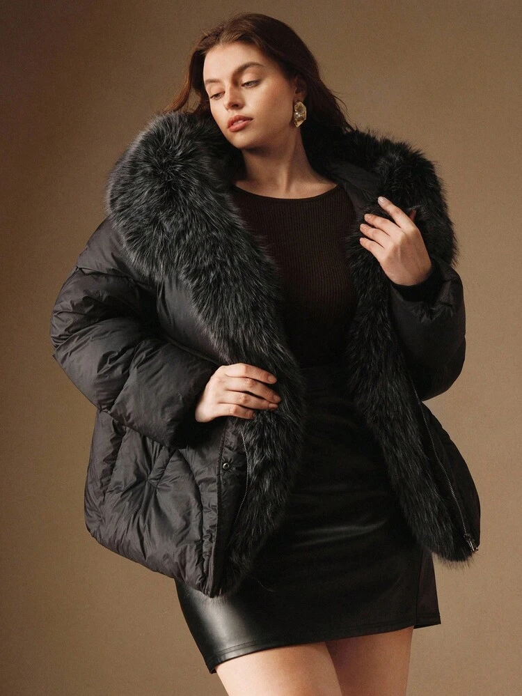 여성용 플러스플러스 사이즈 럭셔리 후드 인조 모피 칼라 포켓 루즈 두꺼운 재킷, 가을, 겨울, 새해, 우아함, 시크, 스타일리시, 크리스마스, 외출에 적합