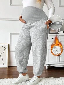 SHEIN 大码孕妇高腰休闲羊毛裤，秋冬