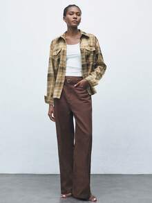 Maija Camisa casual de mujer de manga larga a cuadros, de un solo pecho, con bolsillo y holgada