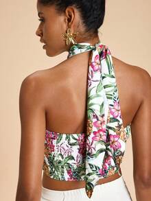 Travachic 热带印花露背短款上衣，休闲度假装，休闲女装风格，秋季女装，时尚秋季装，外出装，优雅，乡村风格女装，国庆节，新年，奢华优雅毕业季 - 彩色 - 查看 2