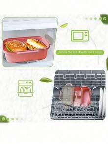 1 件微波炉加热午餐盒双层隔层带手柄餐具套装防漏便当盒食物容器粉色适用于办公室学校学生圣诞节节日礼物 - 彩色 - 查看 4