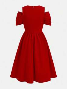 Pitira Teen Girls Partywear Pink Party Dress Big Twist Bow Wrap Midi Dress Bridesmaid Dress Elegant Formal Evening Prom Wedding Guest Dress Suitable For Graduation Ceremony, Dinner Party Dress, Spring Festival,Christmas, Halloween Fall Winter Red Teen Dress Junior Bridesmaids Dress Red Midi Dress Elegant Dress - Red - View 2