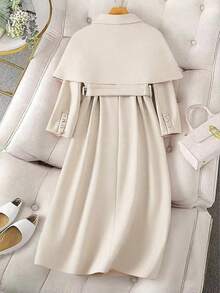Franclia Manteau enveloppant élégant grande taille avec ceinture à nœud et boucle métallique, ensemble 2 pièces, manteau beige automne/hiver, manteau crème, manteau cape, manteau femme, manteau élégant - Nude - Voir 2