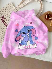 SHEIN Áo nỉ dài tay có mũ, dáng rộng, thoải mái, họa tiết thỏ xanh hoạt hình dễ thương dành cho bé gái, nhuộm hồng tươi tắn, thích hợp mặc hàng ngày, phù hợp cho mùa thu/đông, mùa thu để dễ chịu, mặc nhiều lớp, thời trang, trang phục thường ngày, họa tiết bắt mắt, mùa tựu trường, mùa thu, lễ hội. - Nhiều màu - Xem 3