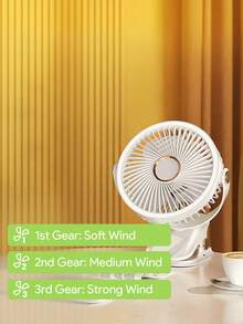 JMMO USB充电迷你台式风扇，带灯和夹子，适合家庭和办公室 - 白色 - 查看 3