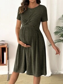 Cheriluna Maternity Casual Solid Color Comfortable Loose Round Neck Short Sleeve Nursing Dresses