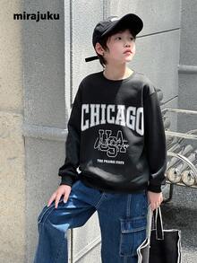 SHEIN Mirajuku Tween Boy Casual Sports Street Graphic Print Crew Neck Sweatshirt Chic Outfits For Autumn/Winter