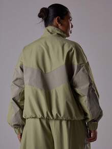 MUSERA Plus Size Zip Up Contrast Panel Track Jacket Top Only Cute Summer Holiday Elegant Vacation Classy Holiday Coolgirl Sporty Active Dawn Curve Winter Fall Autumn