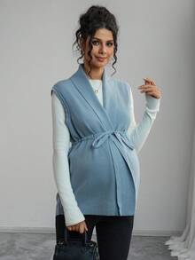 Momance Maternity Casual/Office Solid Color Knit Vest Winter - Blue - View 4