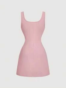 SHEIN MOD 闪亮水钻装饰优雅粉色短裙 - 粉色 - 查看 3