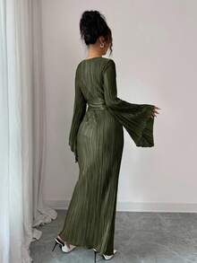 Elenzga Đầm dài thắt eo thanh lịch cỡ tiêu chuẩn dành cho nữ - xanh quân đội - Xem 2