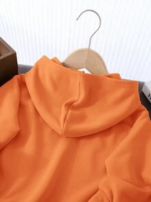 1pc Young Boys' Casual School Comfortable & Fashionable Simple Practical Soft Breathable Embossed Hoodie, Suitable For Daily Wear, School, Outdoor, Sports, Spring & Summer Orange Hoodiehoodie For Kids Boyhoodie For Kids Boys,In Fall/Winter