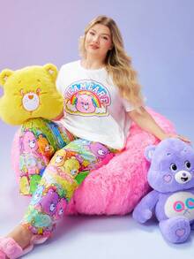 SweetSlumber X Carebears 大码夏季可爱卡通熊印花短袖上衣和裤子睡衣套装 - 彩色 - 查看 6