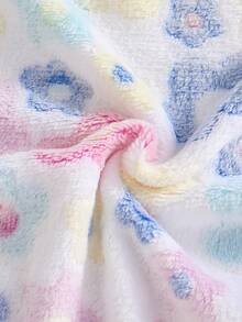 SHEIN 1 件女童花卉印花拉链立领毛茸茸夹克，秋冬休闲外套 - 彩色 - 查看 5