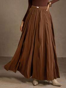 MOTF PREMIUM WOMEN'S ELEGANT PLEATED FLARED FLOWY SKIRT - Brown - View 3