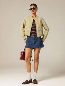 Hanevo Women's Casual Elegant Commuter Long Sleeve Zip-Up Jacket With Pockets, Short Style, Suitable For Autumn/Winter