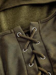 SHEIN MOD Áo sweatshirt dài tay dáng ôm, màu trơn, cỡ lớn, kiểu dáng thường ngày, thắt nơ phía trước, thích hợp cho mùa thu/đông. - xanh quân đội - Xem 3