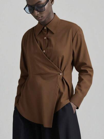 Ontre 2025 New Women's Clothing, Autumn/Winter Apparel, All Season Wear, Winter Outfits, Back To School Looks For Women, Halloween & Christmas Outfits, Women's Teacher Attire, Casual Outings, Night Out Dresses, Wedding Guest Dresses, Elegant Wedding Guest Attire, Church Outfits For Women, Business Casual, Women's Business Casual Fashion Long Sleeve Button-Up Shirt