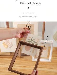 SHEIN 1 Double-Sided Photo Frame, High Transparent Acrylic Glass Wood Plastic Retro Photo Frame, DIY Photo Frame, Can Be Placed In Photos, Specimen Display Frame Calligraphy Frame Photo Frame, Suitable For Living Room, Bedroom Decoration, Holiday Party, Birthday Gift, Home Decoration, Interior Decoration, Creative Desktop Plant Specimen Storage, Valentine's Day Gift (This One Only Has A Photo Frame, No Painting Core, Cardboard, Mind Carefully) - Multicolor - View 6