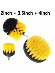 SHEIN 3/4 piezas Juego de cepillos eléctricos para taladro Limpiador de potencia inalámbrico Accesorios de limpieza profunda para baño, azulejos, fregadero de cocina, automóvil, llantas, caravana, barco, eliminación de óxido y suciedad, limpiador multiusos para el hogar - Amarillo - Ver 7