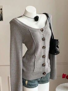 Comfortcana Women's Casual Solid Color Cardigan, Versatile For Autumn/Winter Elegant   Fall Clothes For Women Christmas Sweater Autumn Clothes For Women   Casual Outfit For Women