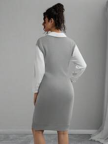 SHEIN Maternity Round Neck Cable Pattern Casual Sleeveless Knit Dress, Autumn - Grey - View 2