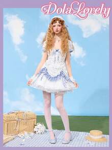 Dola Lovely 圆头低跟蝴蝶结粗跟露跟女式时尚高跟鞋 - 淺藍色 - 查看 2