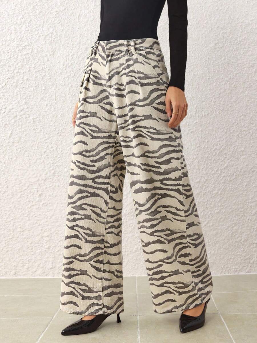 SHEIN MOD Jeans de mezclilla casuales y de uso diario con estampado para mujer - Multicolor - Ver 1