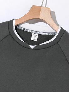 SHEIN 男童休闲二合一卫衣运动裤套装，冬季套装，冬季服装，秋季穿搭，秋季服装，儿童服装，黑色裤子 - 深灰色 - 查看 4