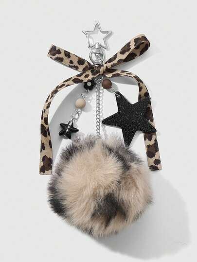 Kawaii 1 pieza Llavero/Dije de moda retro personalizado con estrella de acrílico, flor, moño de piel de leopardo marrón, adecuado para mujeres, uso diario, regalo de vacaciones