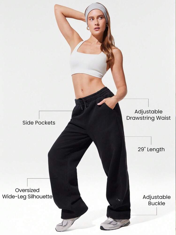 Schwere Fleece Oversized Passform mit verstellbarem Kordelzug Taille, weite Beine Jogginghose mit Seitentaschen, für den täglichen Lässig Gebrauch, thermisch warm im Winter