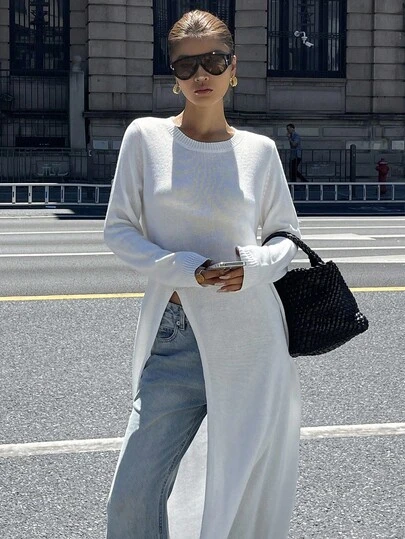 DAZY 女式宽松长袖开衩长毛衣