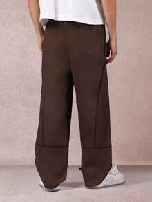 SUMWON Quần ống rộng bằng nylon thông thường có đường viền tương phản, cạp chun, dáng rộng, có dây rút, thời trang dạo phố thu đông, thường ngày - màu nâu - Xem 2