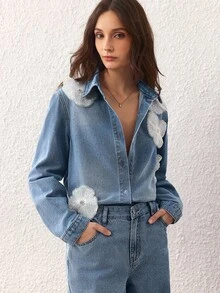 Selenza Women's Casual Everyday Washed Button Up Long Sleeve Denim Jacket - Blue - View 8