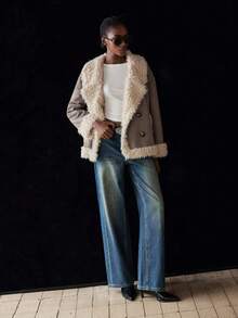 Maija 双排扣保暖内衬夹克，秋冬通勤时尚单品 - 灰色 - 查看 5