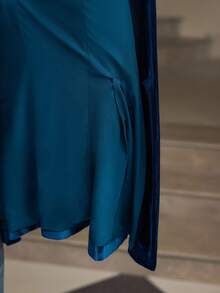 ZEYLAH Pleated Waist Velvet Collarless Blazer, Autumn/Winter - Blue - View 7