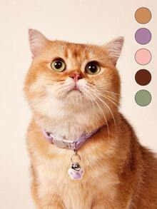 Zazumi 宠物项圈，适用于猫和中小型犬，带有可爱的猫脸和爪印图案，带铃铛设计 - 彩色 - 查看 4