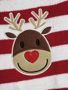 PETSIN 圣诞红白条纹鹿图案可爱温暖的宠物毛衣 - 紅白條 - 查看 8