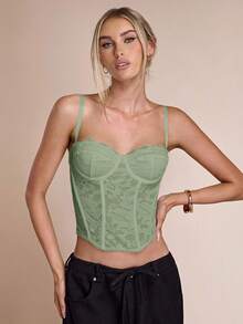 SHEIN BAE Sexy Lace Sheer Camisole Top, Party, Date Night, Commute, Cute Bralette, Sexy Club Top, Corset Top, Strapless Top, Going Out Top, Summer Tops, Cute Top, Lace Top - Mint Green - View 3