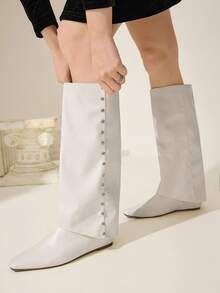 CUCCOO CHICEST Women's Fashionable Versatile Solid Color Knee-High Boots - White - View 1