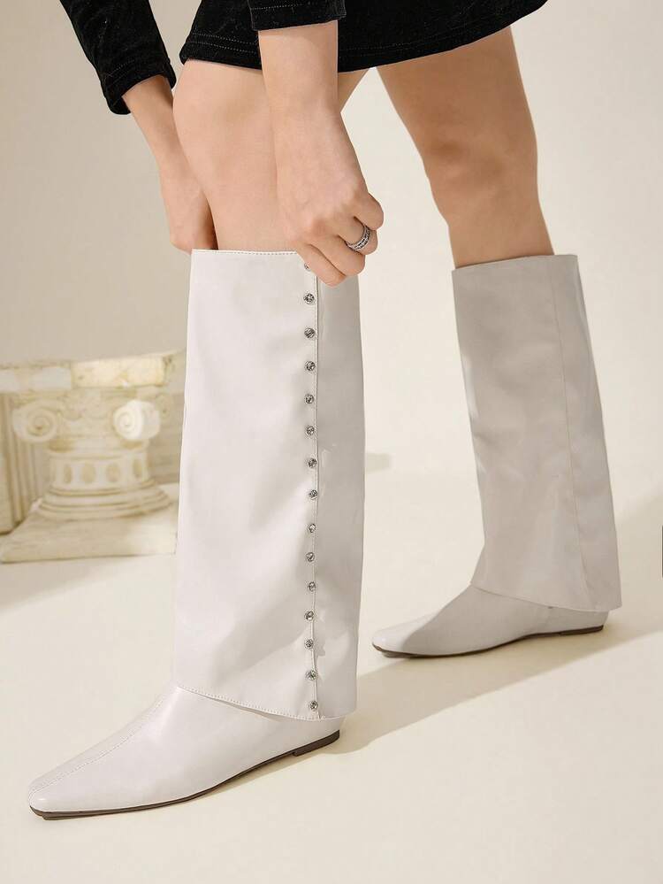 CUCCOO CHICEST Women's Fashionable Versatile Solid Color Knee-High Boots