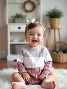 SHEIN Baby Mädchen Lässiger Alltags Patchwork Kontrast Farbe Rippstrick Romper, Herbst/Winter